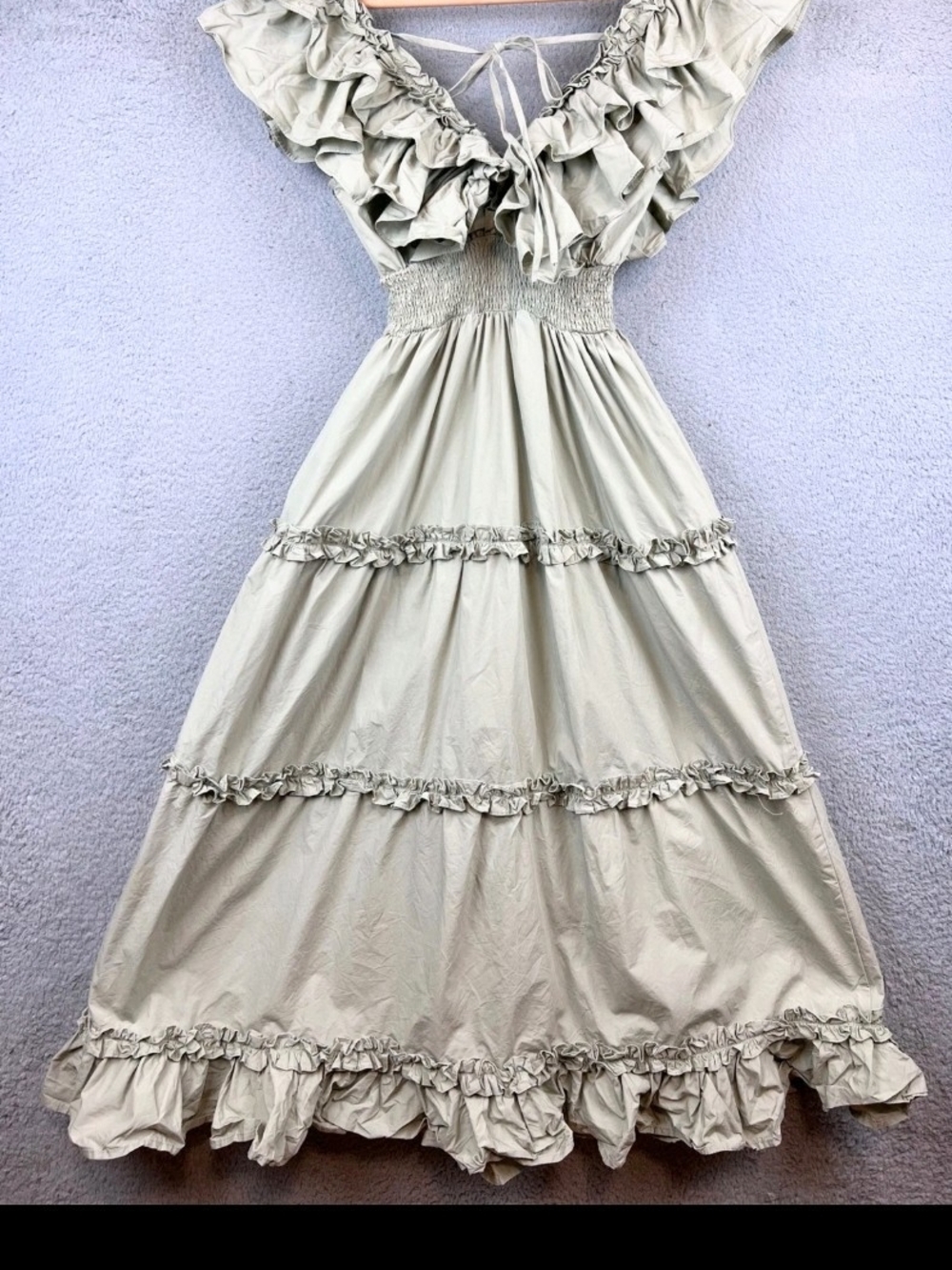 Ruffled V-Neck Tiered Maxi Dress in Sage Green - Picture 2 of 10